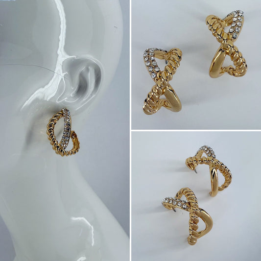 Infinity Hoop Gold Finish With Rhinestones Earrings