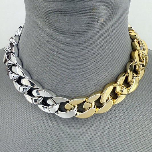 Acrylic Two Color Tone Gold And Silver Chain Necklace