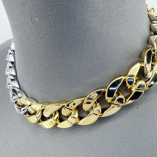 Acrylic Two Color Tone Gold And Silver Chain Necklace