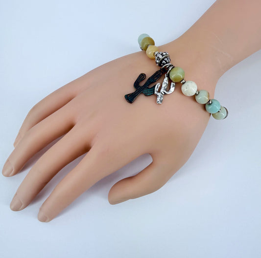 Natural Stone with Cactus Charms Bracelet