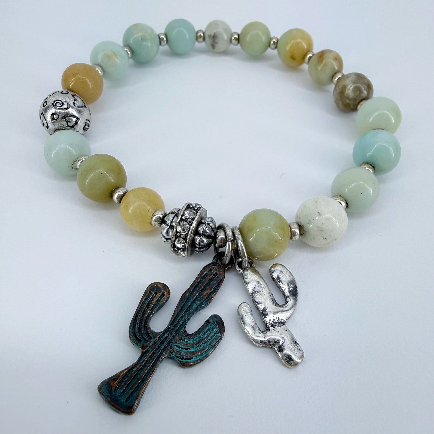 Natural Stone with Cactus Charms Bracelet