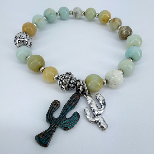 Natural Stone with Cactus Charms Bracelet