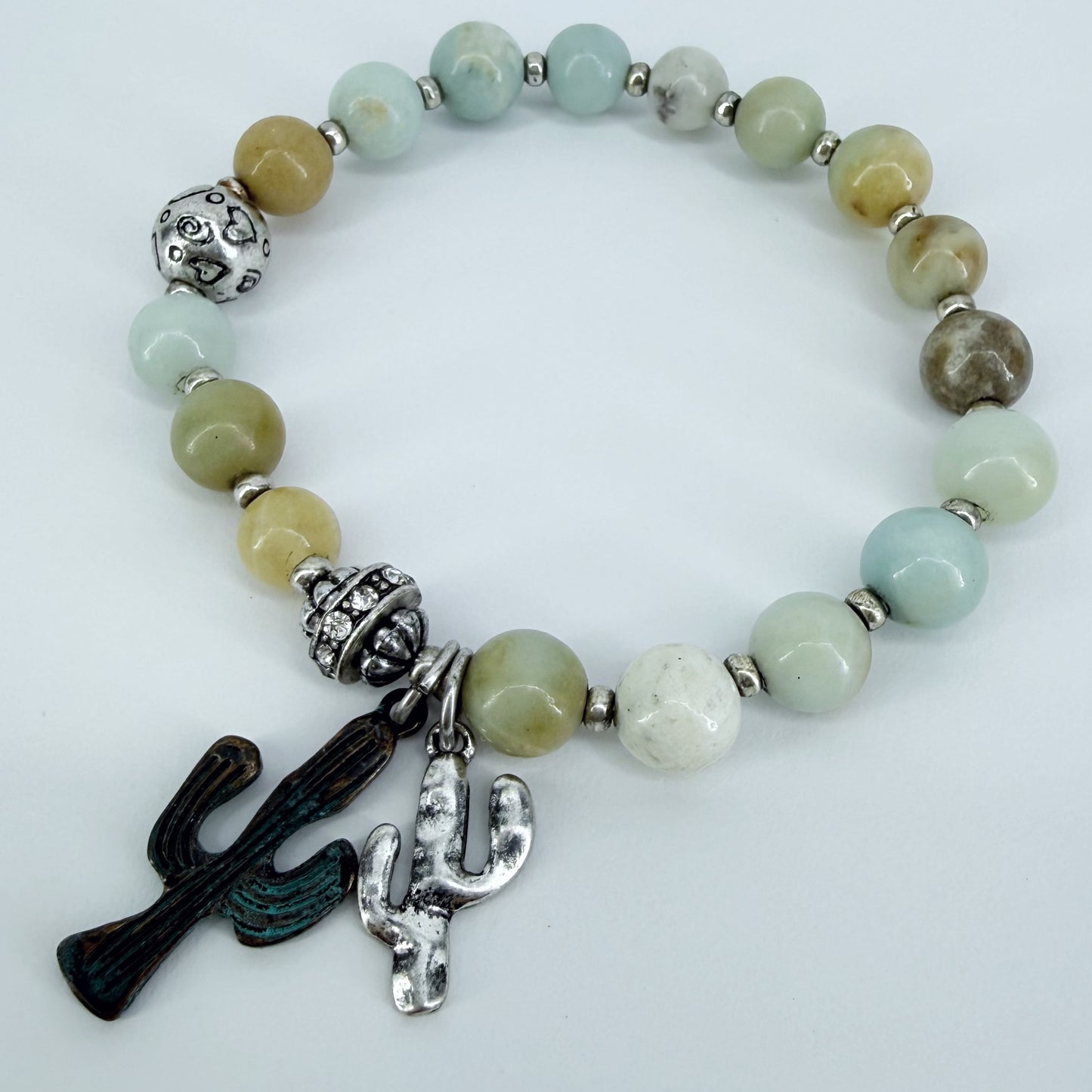 Natural Stone with Cactus Charms Bracelet