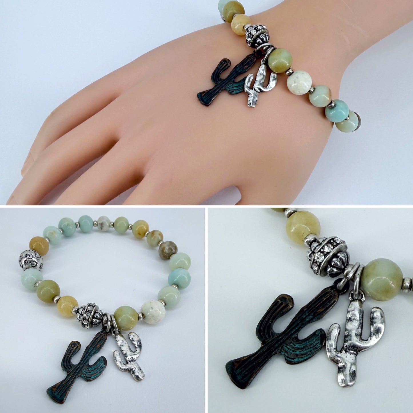 Natural Stone with Cactus Charms Bracelet