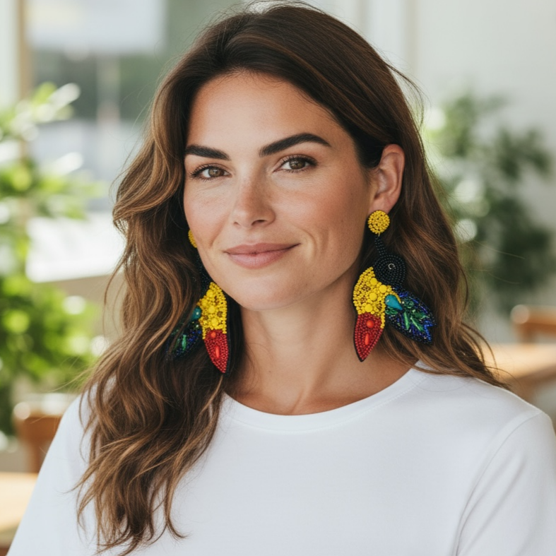 Beaded Hummingbird Colibri Multicolor Back Velvet Earrings