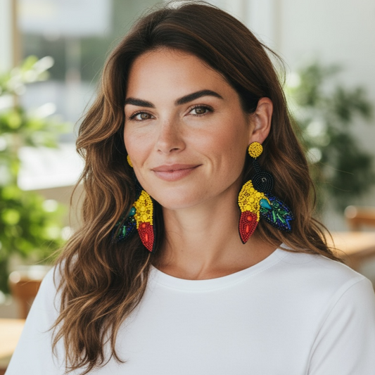 Beaded Hummingbird Colibri Multicolor Back Velvet Earrings