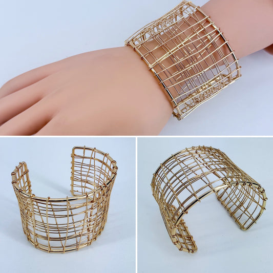 Gold Finish Twisted Layered Adjustable Cuff Bracelet