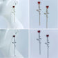 Red Rhinestone Heart Shape Post Back Earrings With Heartbeat Design Dangle