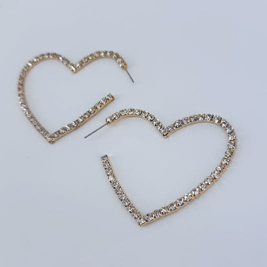 Hoop Rhinestones Heart Shape Earrings