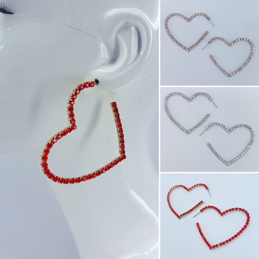 Hoop Rhinestones Heart Shape Earrings