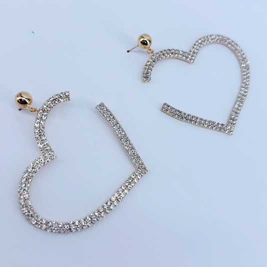 Post Back With Rhinestones Heart Shape Dangle