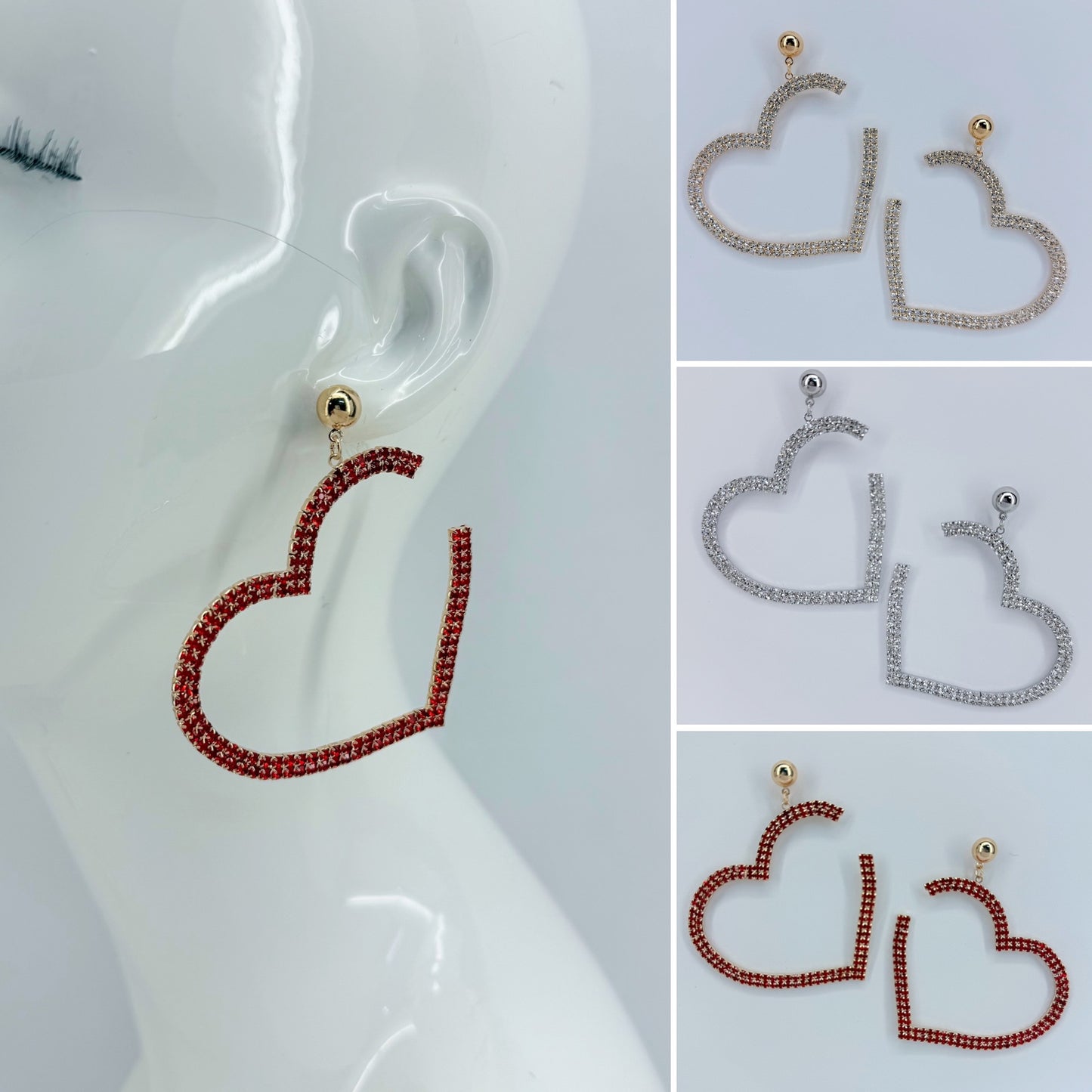 Post Back With Rhinestones Heart Shape Dangle