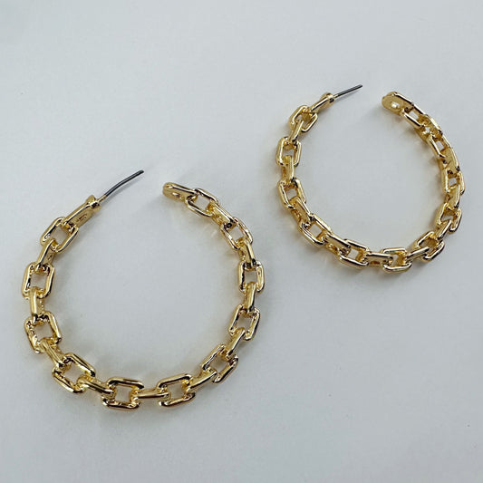 40mm Gold Finish Link Chain Hoop Earrings