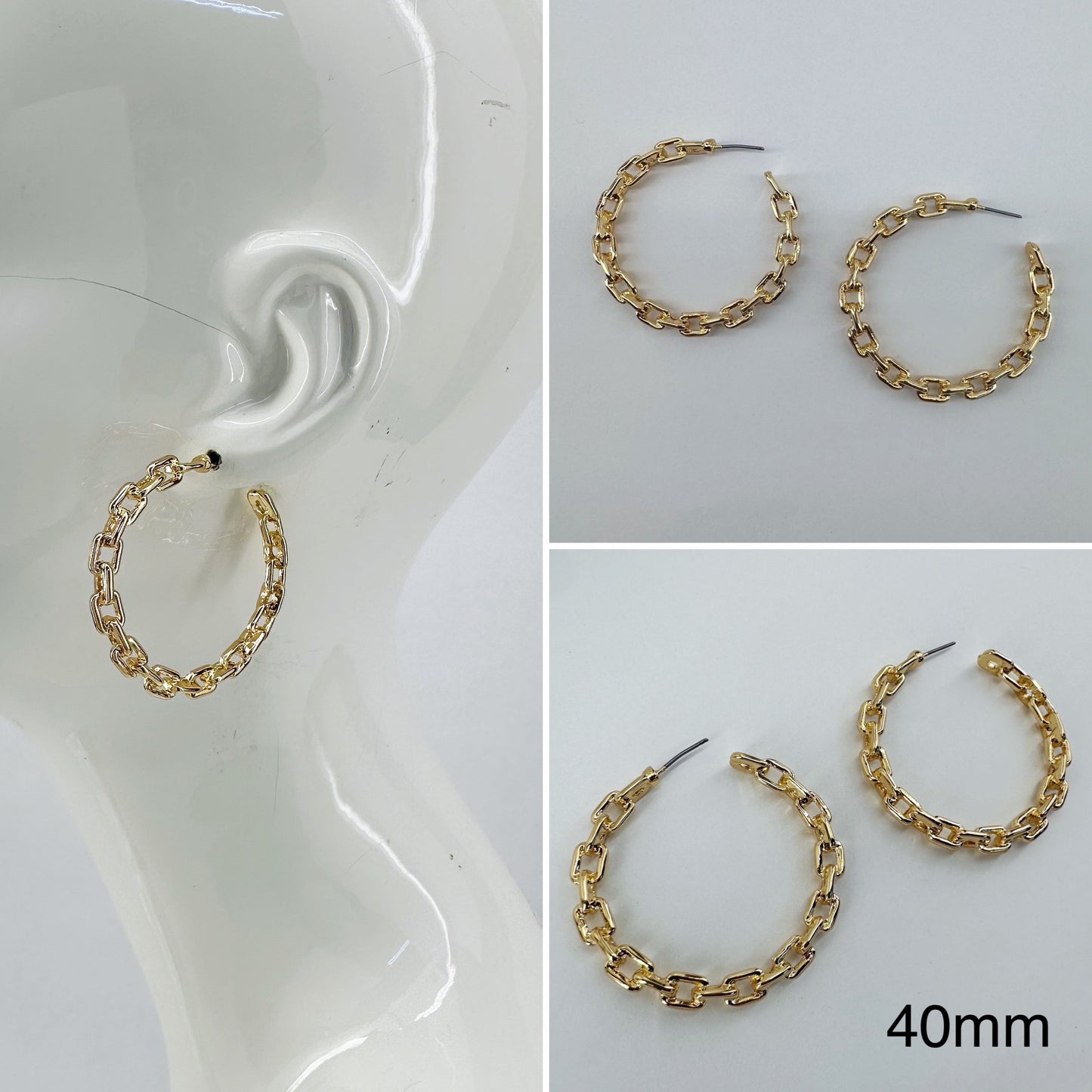 40mm Gold Finish Link Chain Hoop Earrings