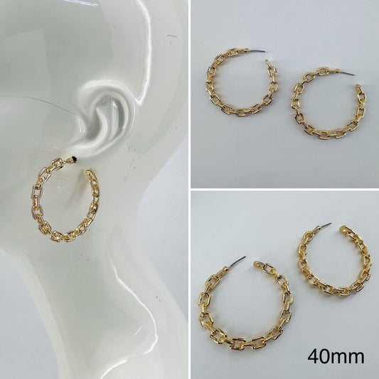 40mm Gold Finish Link Chain Hoop Earrings