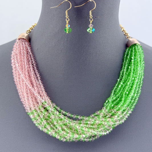 Crystal Pink and Green Necklace Set