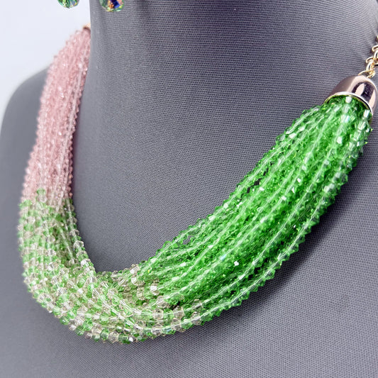 Crystal Pink and Green Necklace Set