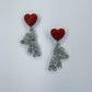 Red Heart Shape Post Back Earring With Teddy Bear Rhinestones Dangle
