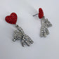 Red Heart Shape Post Back Earring With Teddy Bear Rhinestones Dangle