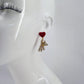 Red Heart Shape Post Back Earring With Teddy Bear Rhinestones Dangle
