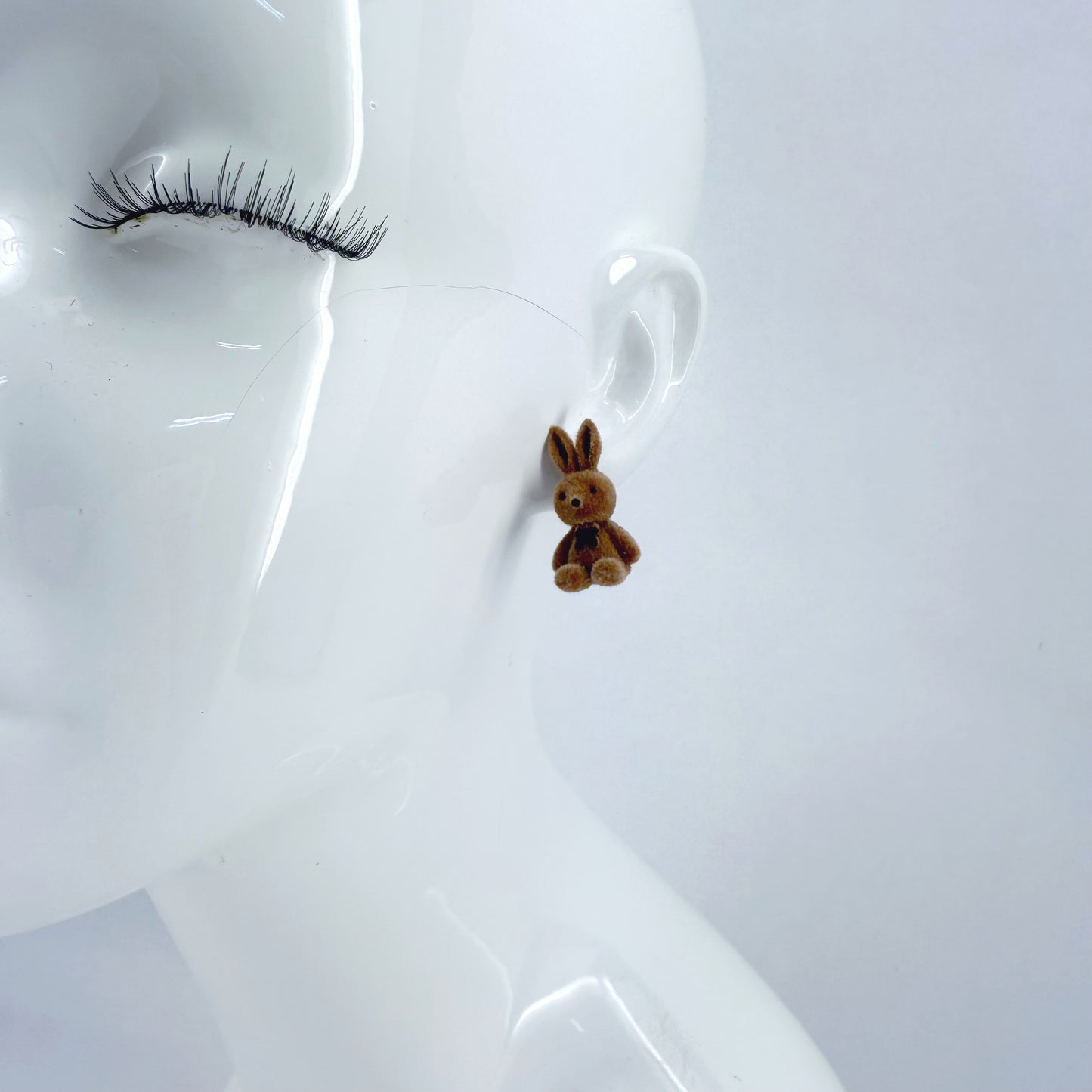 Velveteen Fluffy Bunny Silver Finish Stud Earrings