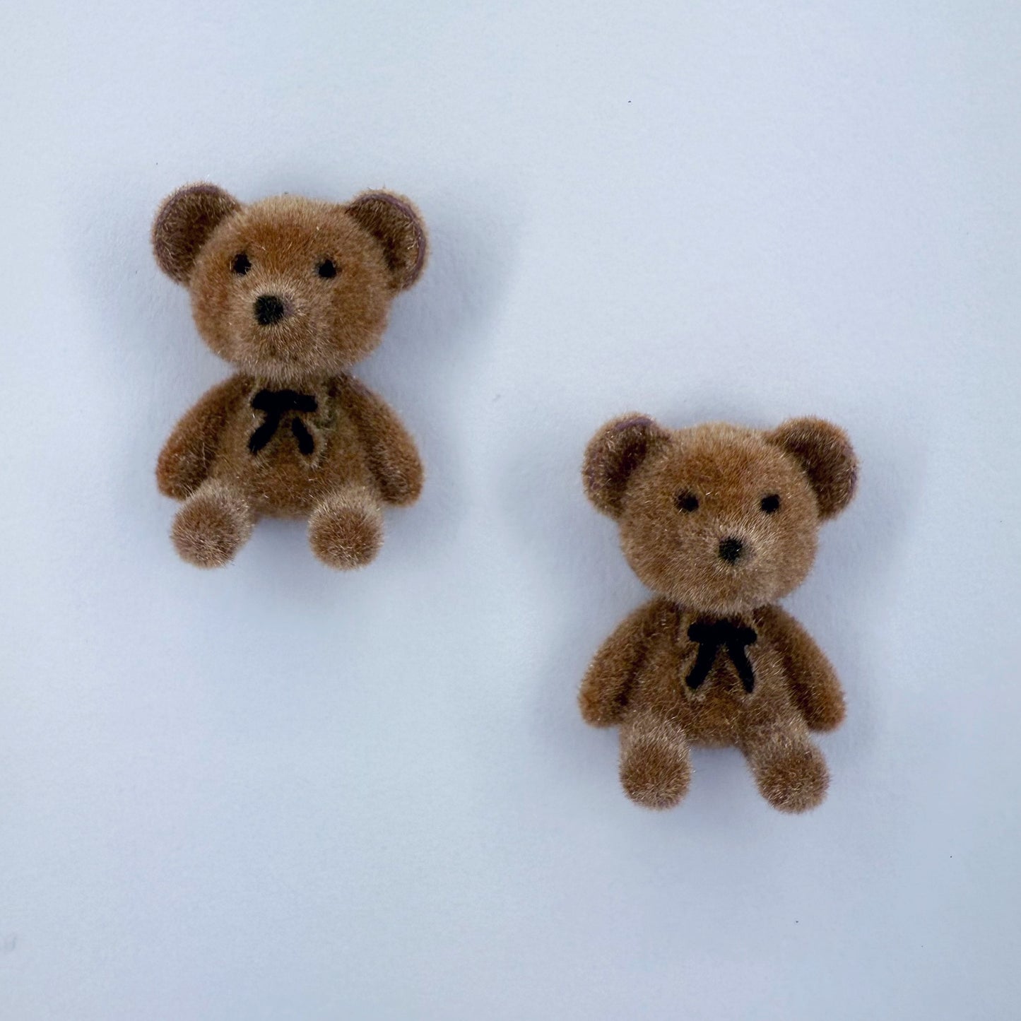 Velveteen Fluffy Teddy Bears Silver Finish Stud Earrings