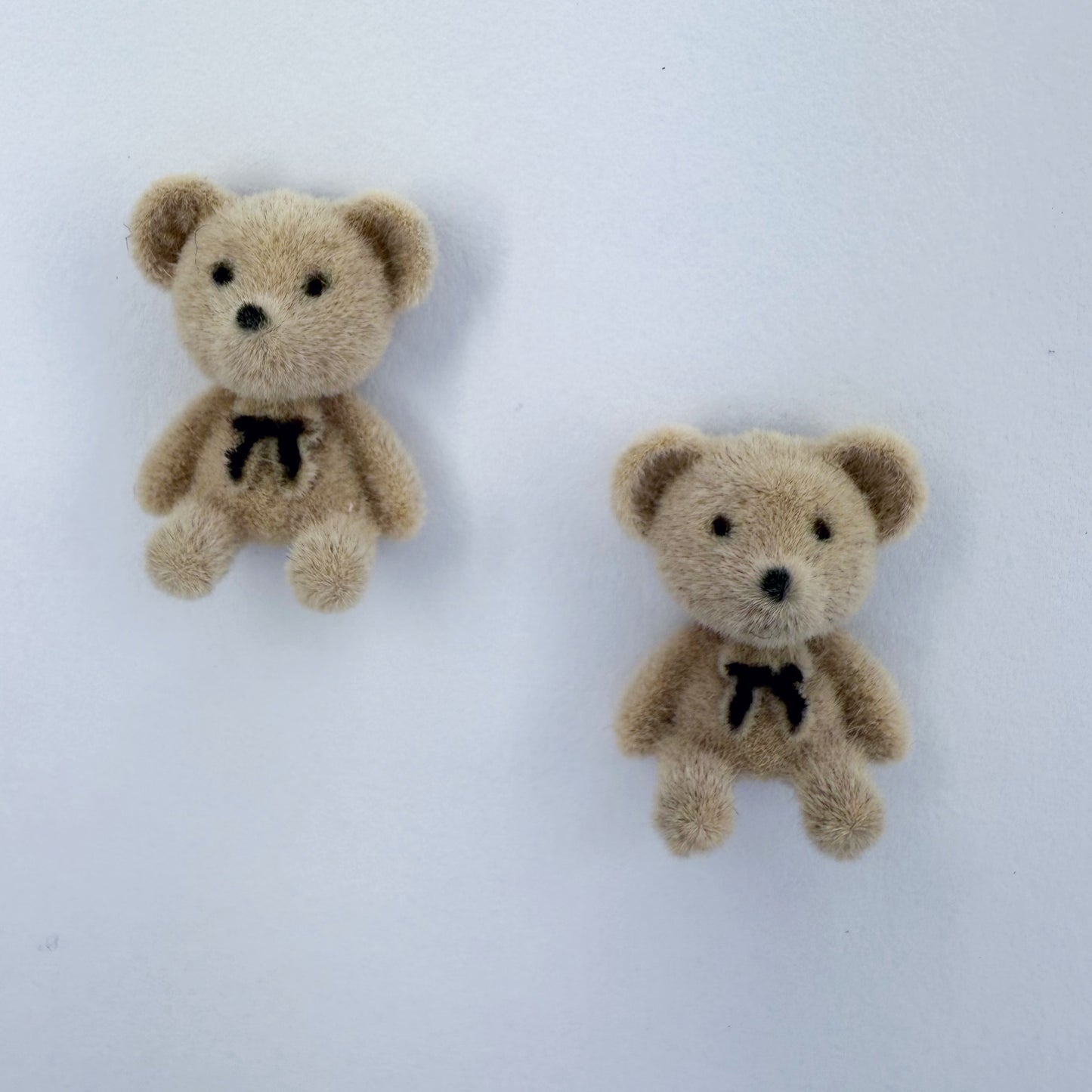 Velveteen Fluffy Teddy Bears Silver Finish Stud Earrings