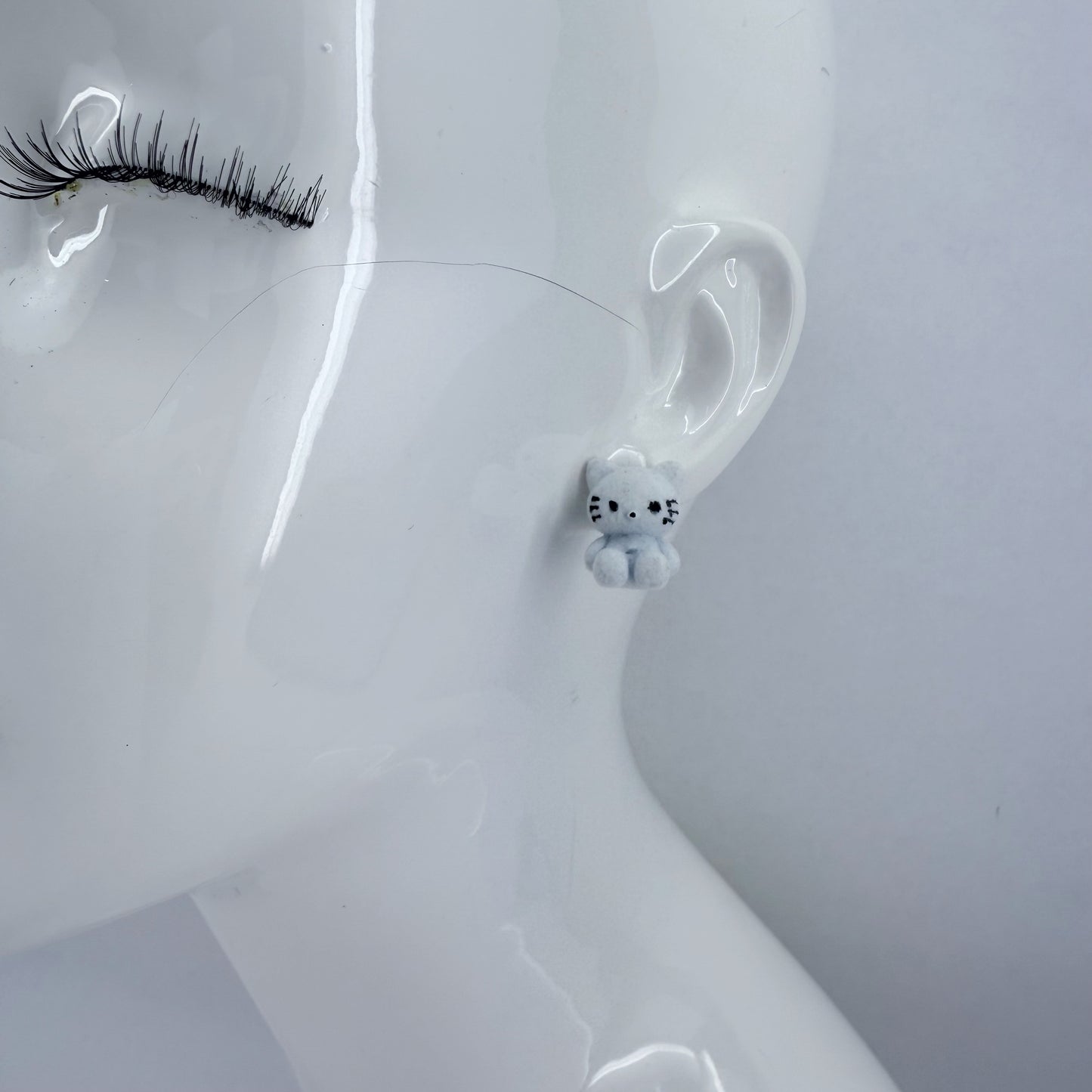 Velveteen Fluffy Kitty Cat Silver Finish Stud Earrings