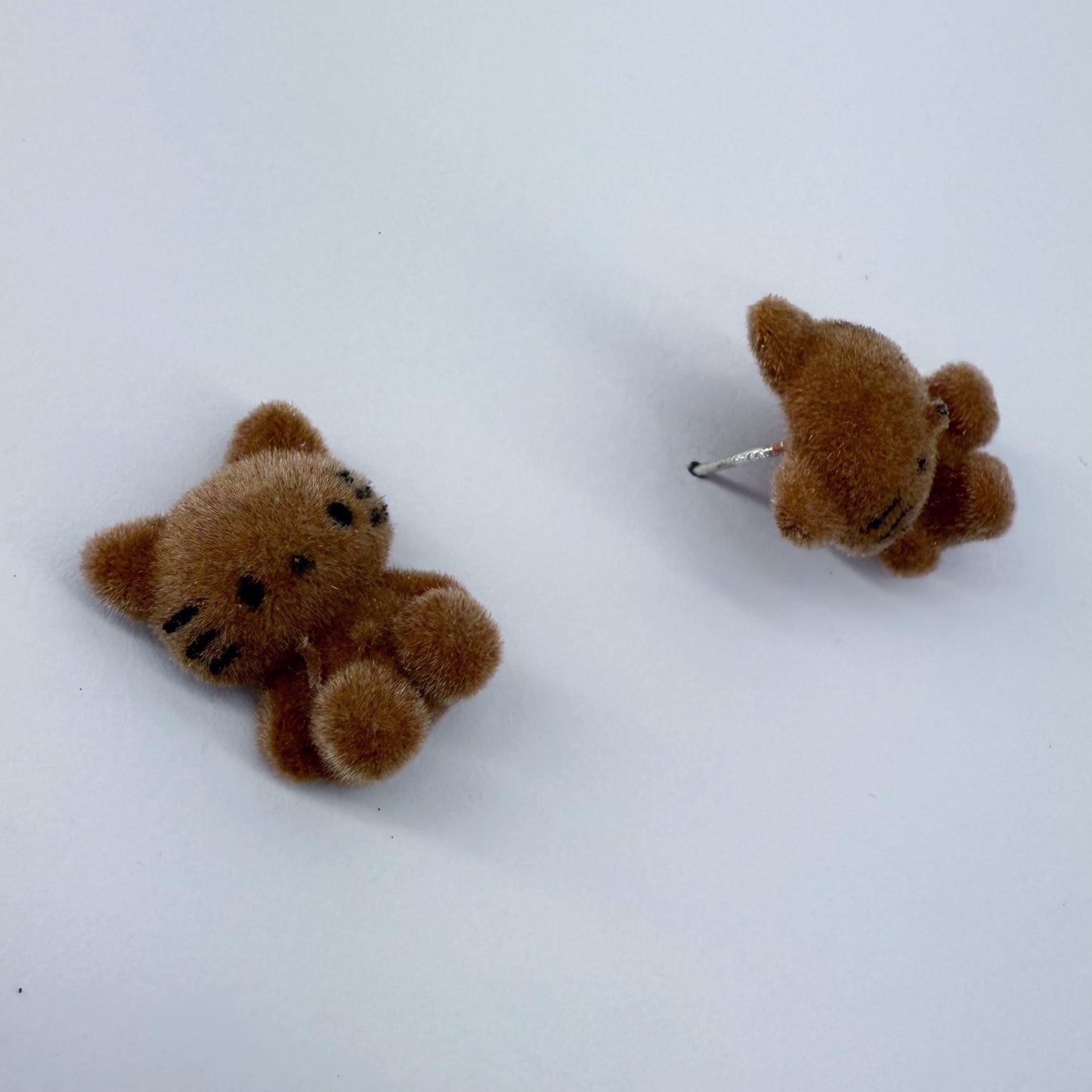 Velveteen Fluffy Kitty Cat Silver Finish Stud Earrings