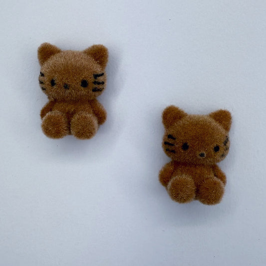 Velveteen Fluffy Kitty Cat Silver Finish Stud Earrings