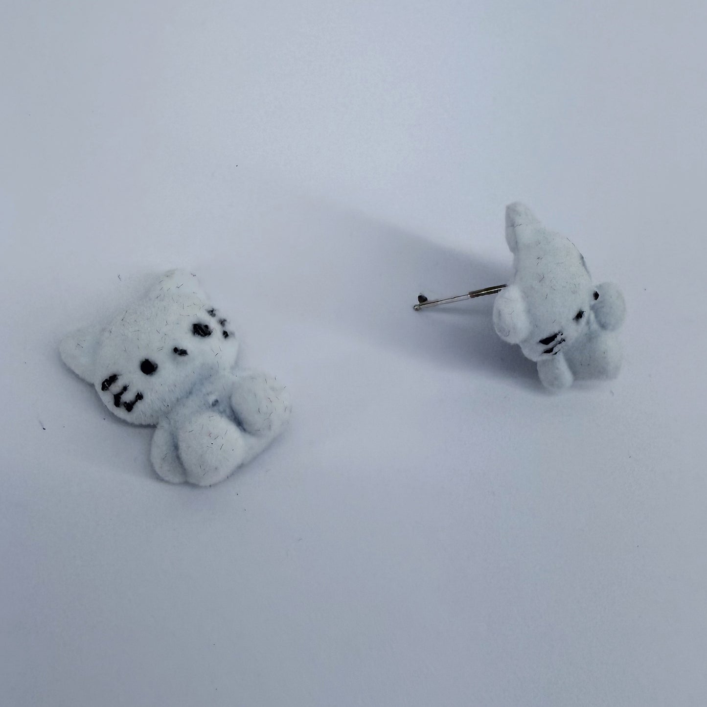 Velveteen Fluffy Kitty Cat Silver Finish Stud Earrings