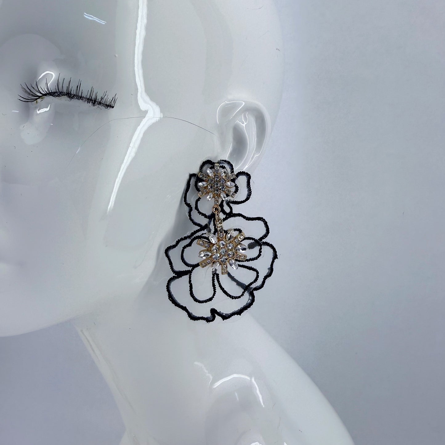 Gold Finish Fabric And Stones Flower Design Post Back Earrings