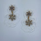 Gold Finish Fabric And Stones Flower Design Post Back Earrings