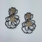 Gold Finish Fabric And Stones Flower Design Post Back Earrings