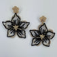 Fabric Flower and Rhinestone Gold Finish Post Back Earrings