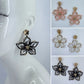 Fabric Flower and Rhinestone Gold Finish Post Back Earrings