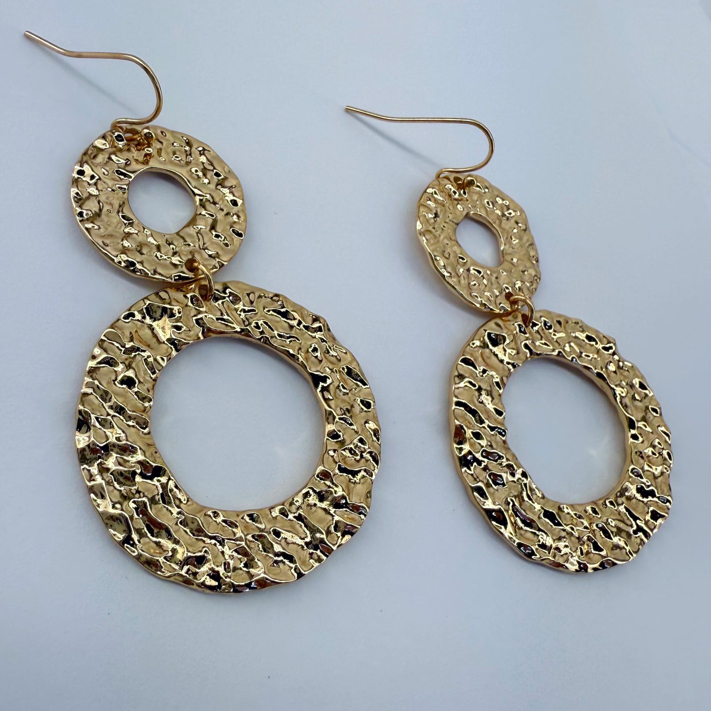 Gold Or Silver Finish Fish Hook Earrings With Tailored Hammered Texture Circles Design