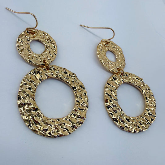Gold Or Silver Finish Fish Hook Earrings With Tailored Hammered Texture Circles Design