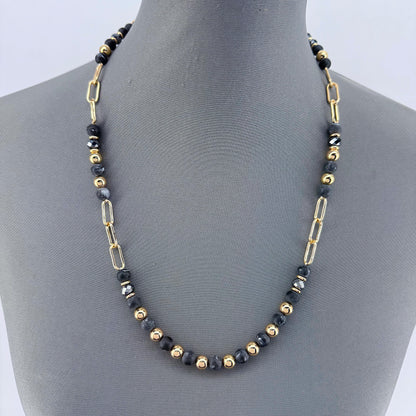 Tailored Bead With Paper Clip Chain Gold Finish Necklace