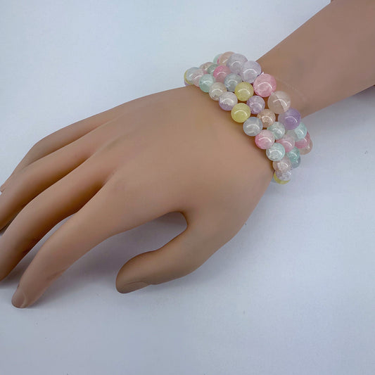 Triple Stretchy Multi Color Glass Bead Bracelet