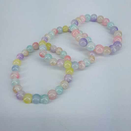 Triple Stretchy Multi Color Glass Bead Bracelet