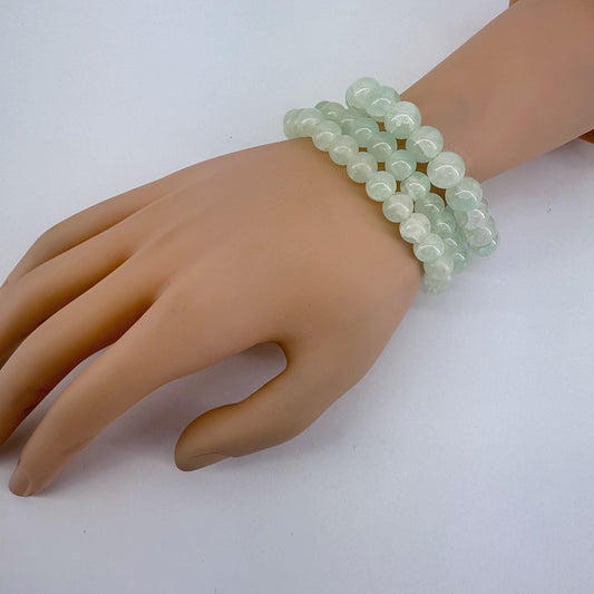 Triple Stretchy Aqua Green Color Glass Bead Bracelet