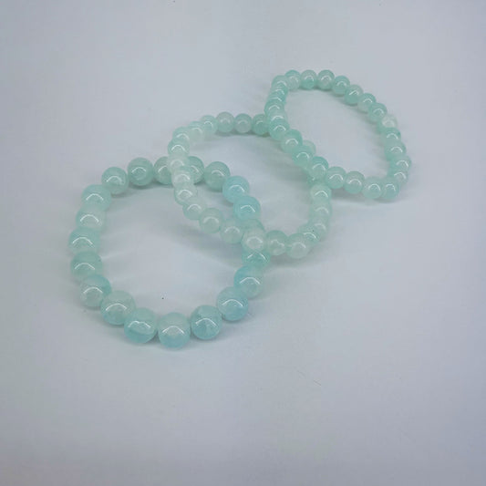 Triple Stretchy Aqua Green Color Glass Bead Bracelet