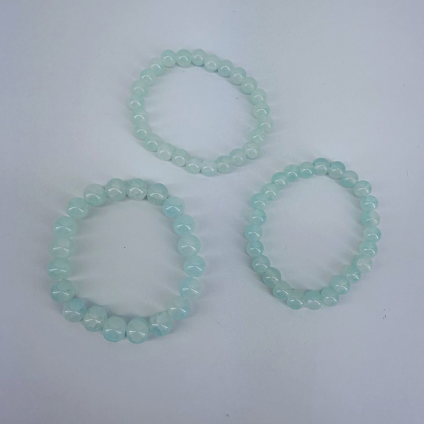 Triple Stretchy Aqua Green Color Glass Bead Bracelet