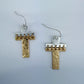 Silver Finish Fish Hook Two Tone Or Silver Earring With Cross Design Dangle