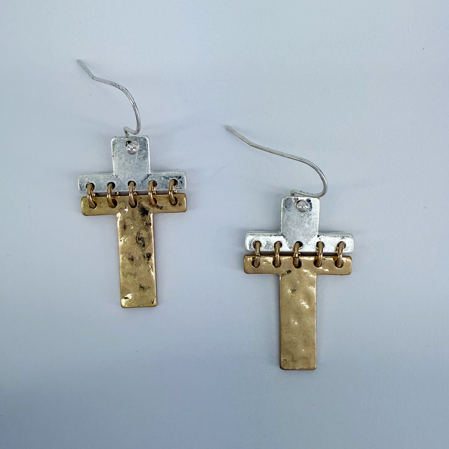 Silver Finish Fish Hook Two Tone Or Silver Earring With Cross Design Dangle