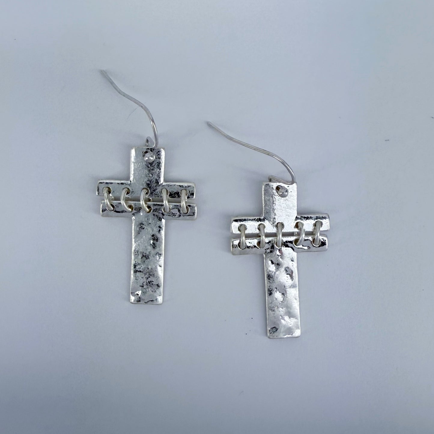 Silver Finish Fish Hook Two Tone Or Silver Earring With Cross Design Dangle