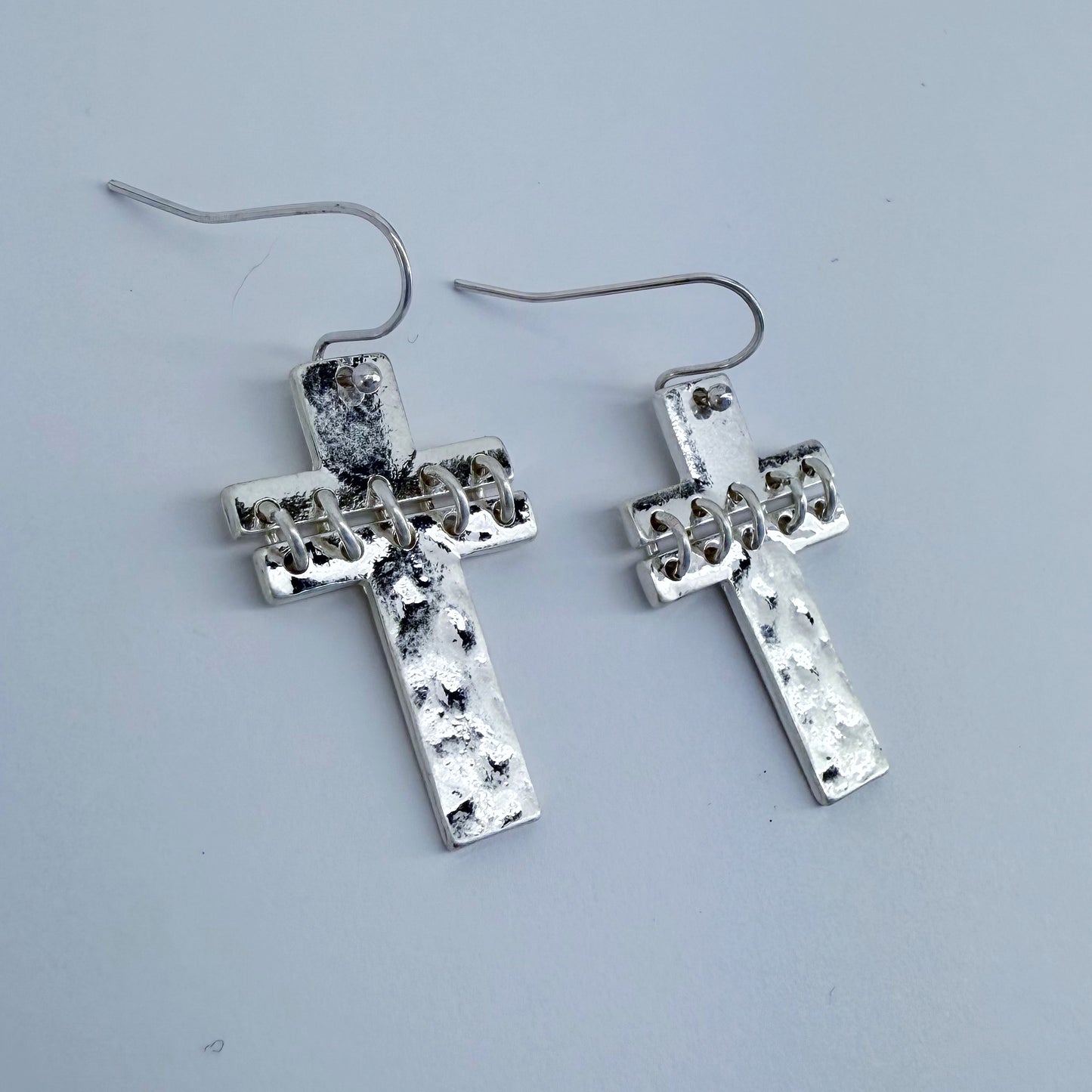 Silver Finish Fish Hook Two Tone Or Silver Earring With Cross Design Dangle