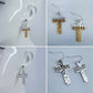 Silver Finish Fish Hook Two Tone Or Silver Earring With Cross Design Dangle