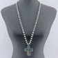 Long Pearls Necklace With Abalone Garden Cross Pendant